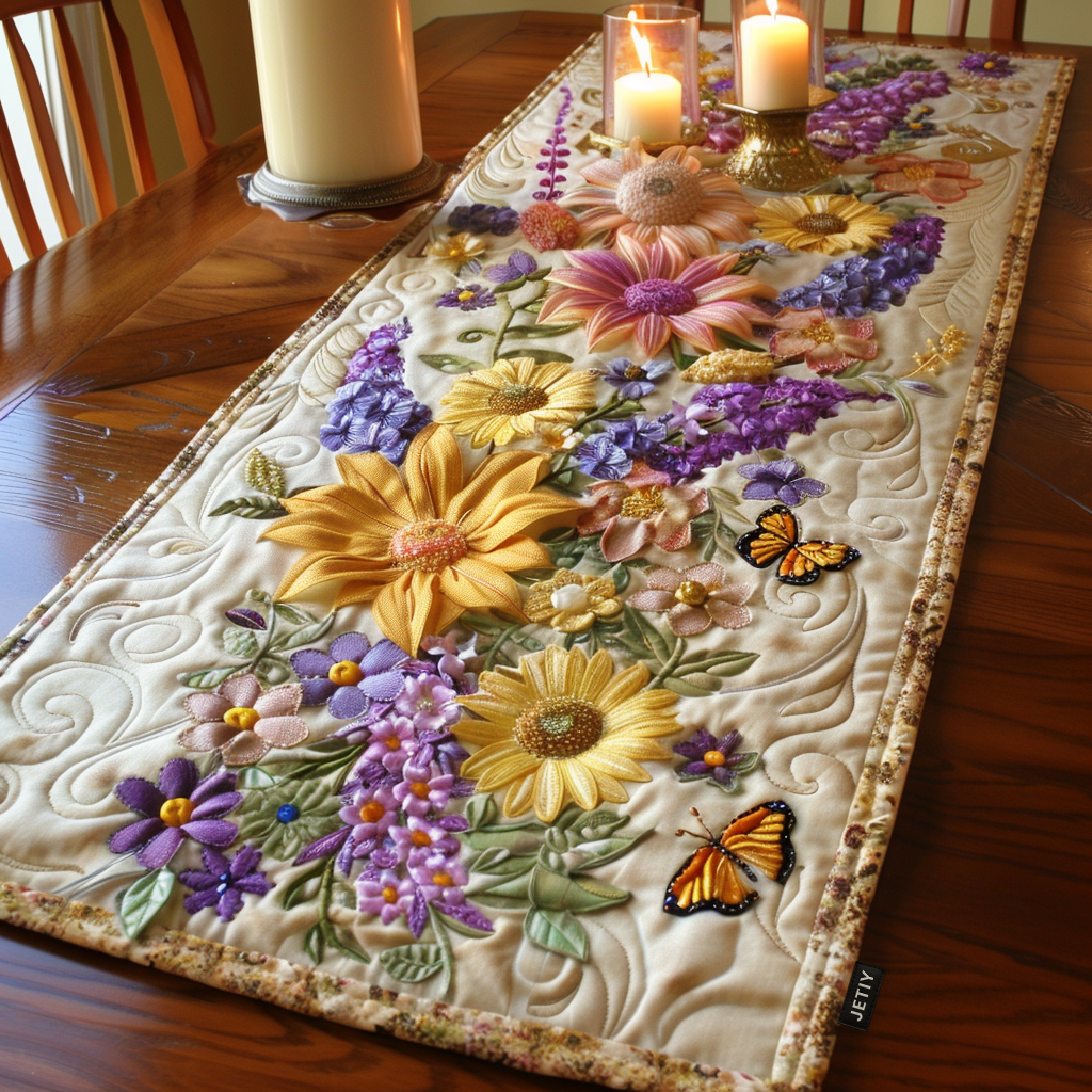 Blossoming Garden Quilted Table Runner 🦋🌼✨