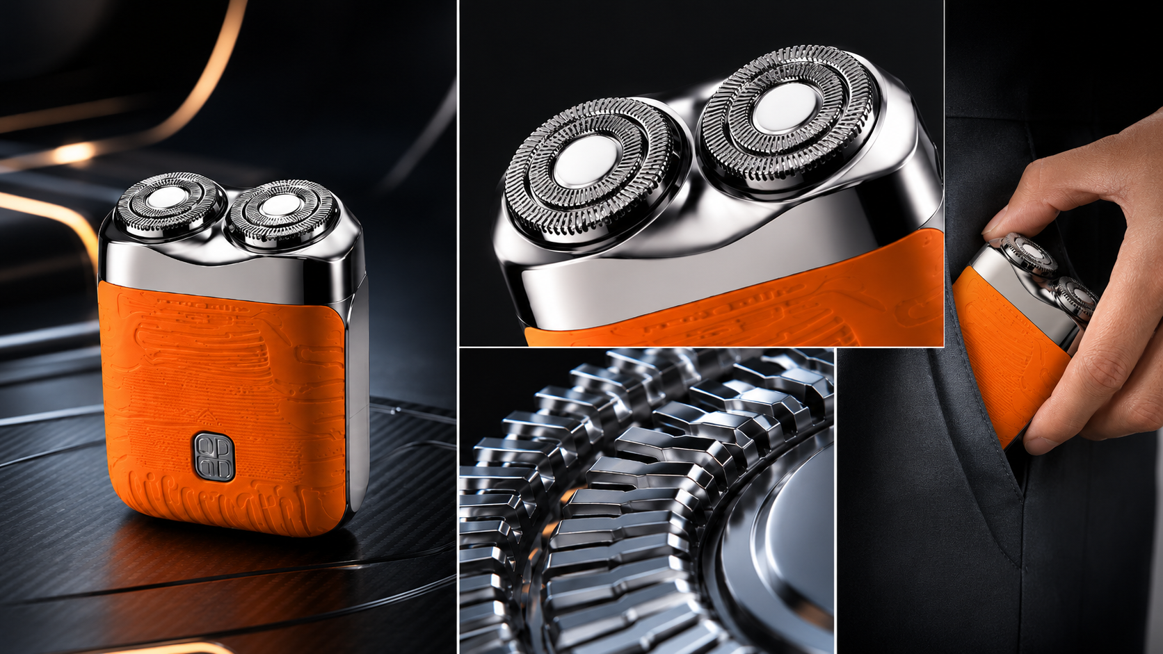 Suggested image: product-detail collage showing the dual heads, compact body, blade close-up, and an in-hand size reference