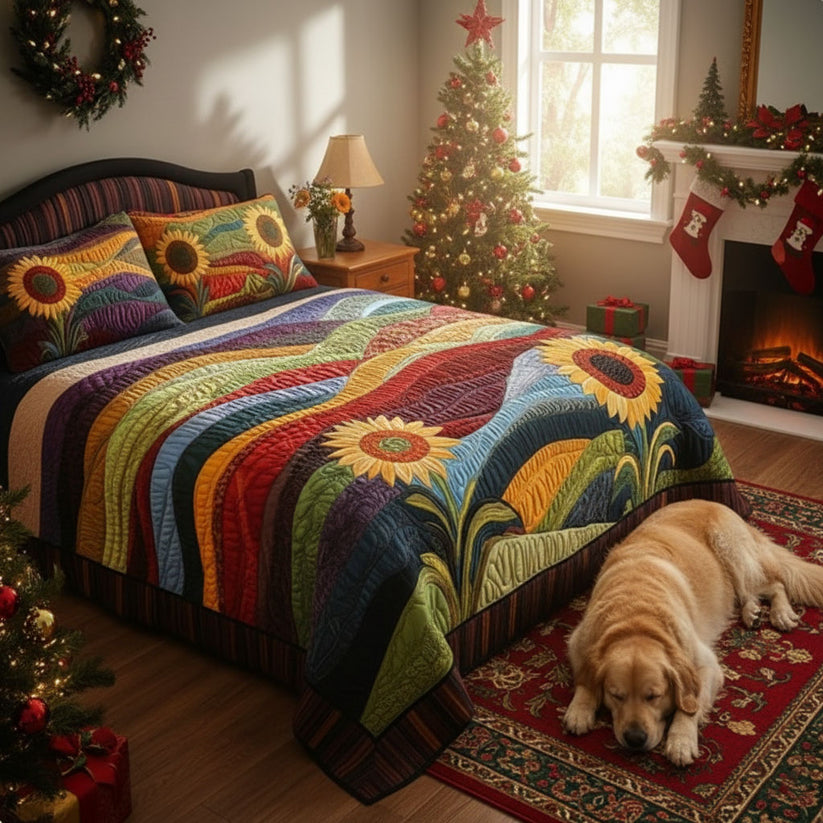 Country Sunflower Dreams 3-Piece Quilted Bedding Set