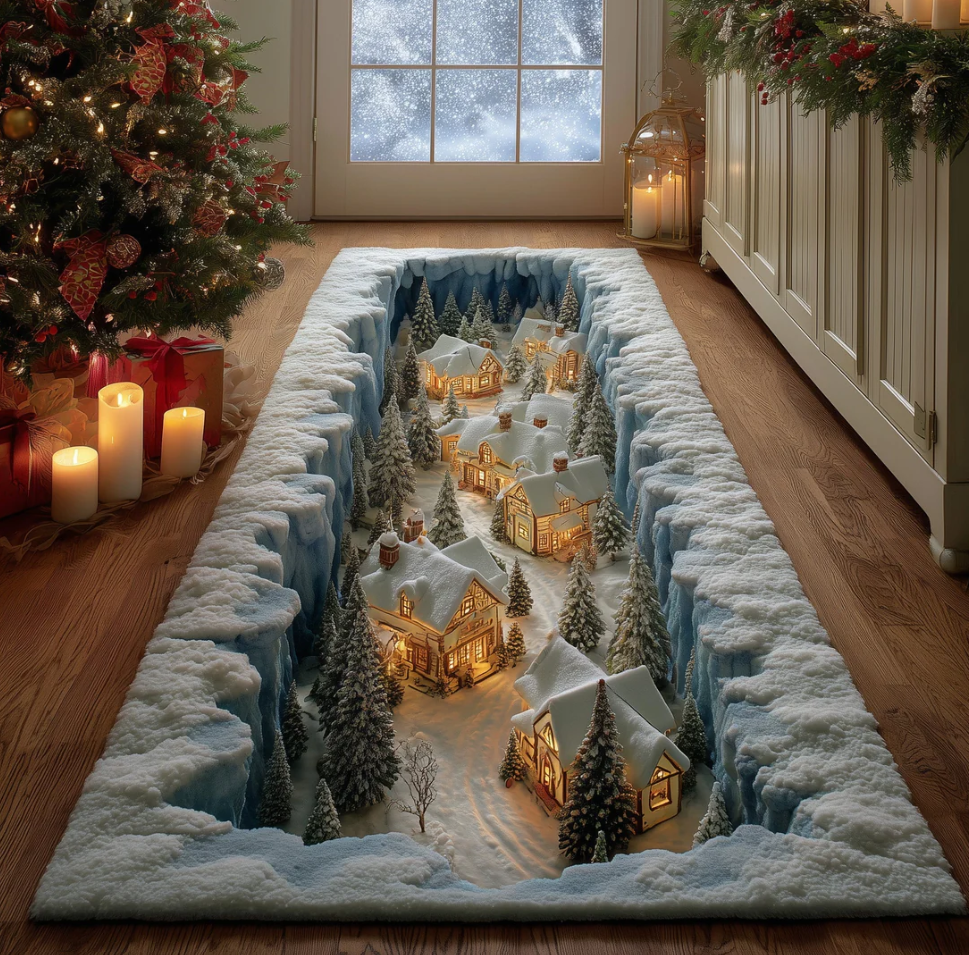 3D Visual Effect Themed Runner Rug with Artistic Scene Design for Hallway Decor Non-Slip Washable Polyester Floor Mat
