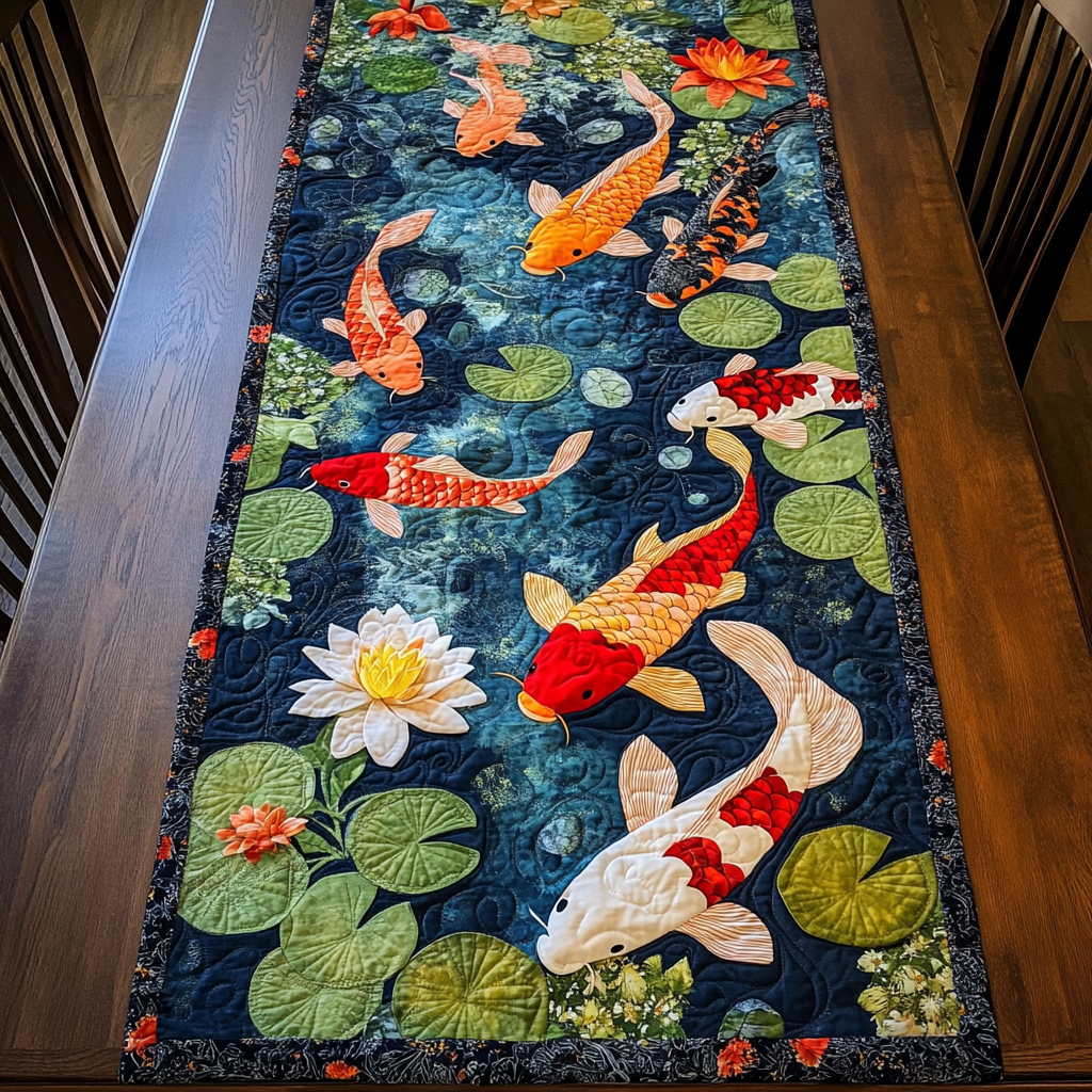 Tranquil Koi Pond Quilted Table Runner 🐟🌸✨