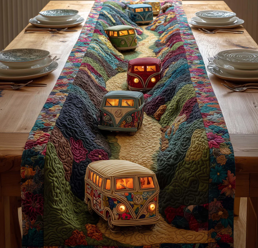 Valley Vans Quilted Table Runner Retro Van Pattern Dining Table Flag for Home Decor | Valley Vans