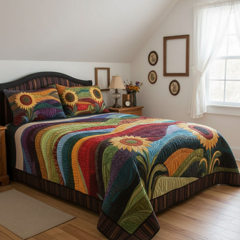 Country Sunflower Dreams 3-Piece Quilted Bedding Set