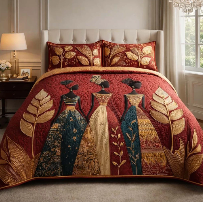African Lady 3-Piece Quilted Bedding Set
