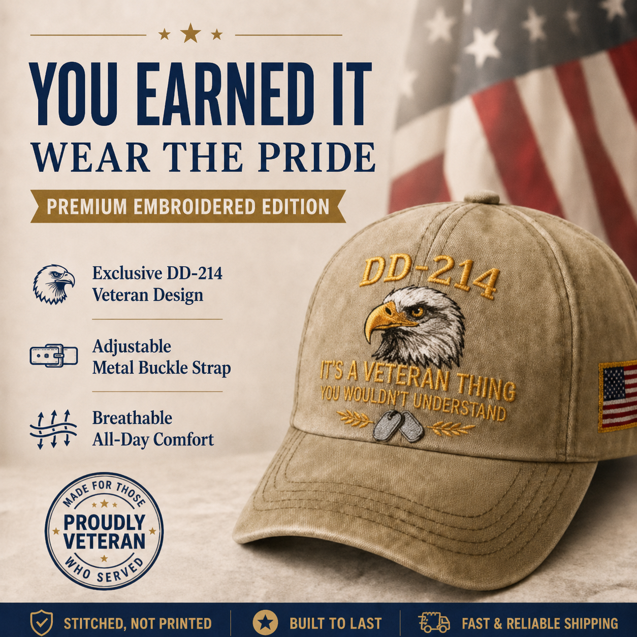 DD-214 Veteran 3D Embroidered Cap - “IT'S A VETERAN THING YOU WOULDN'T UNDERSTAND”🎁 Free Honor Coin With Every Cap Purchase