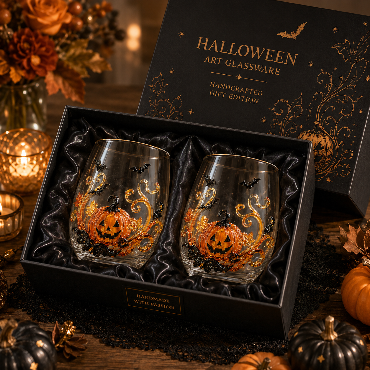 🎃 3D Halloween Artisan Glassware Collection | For Magical Halloween Sips, Eye-Catching 3D Details, Luminous Festive Party Moments & Cozy Fall Home Bar Glow