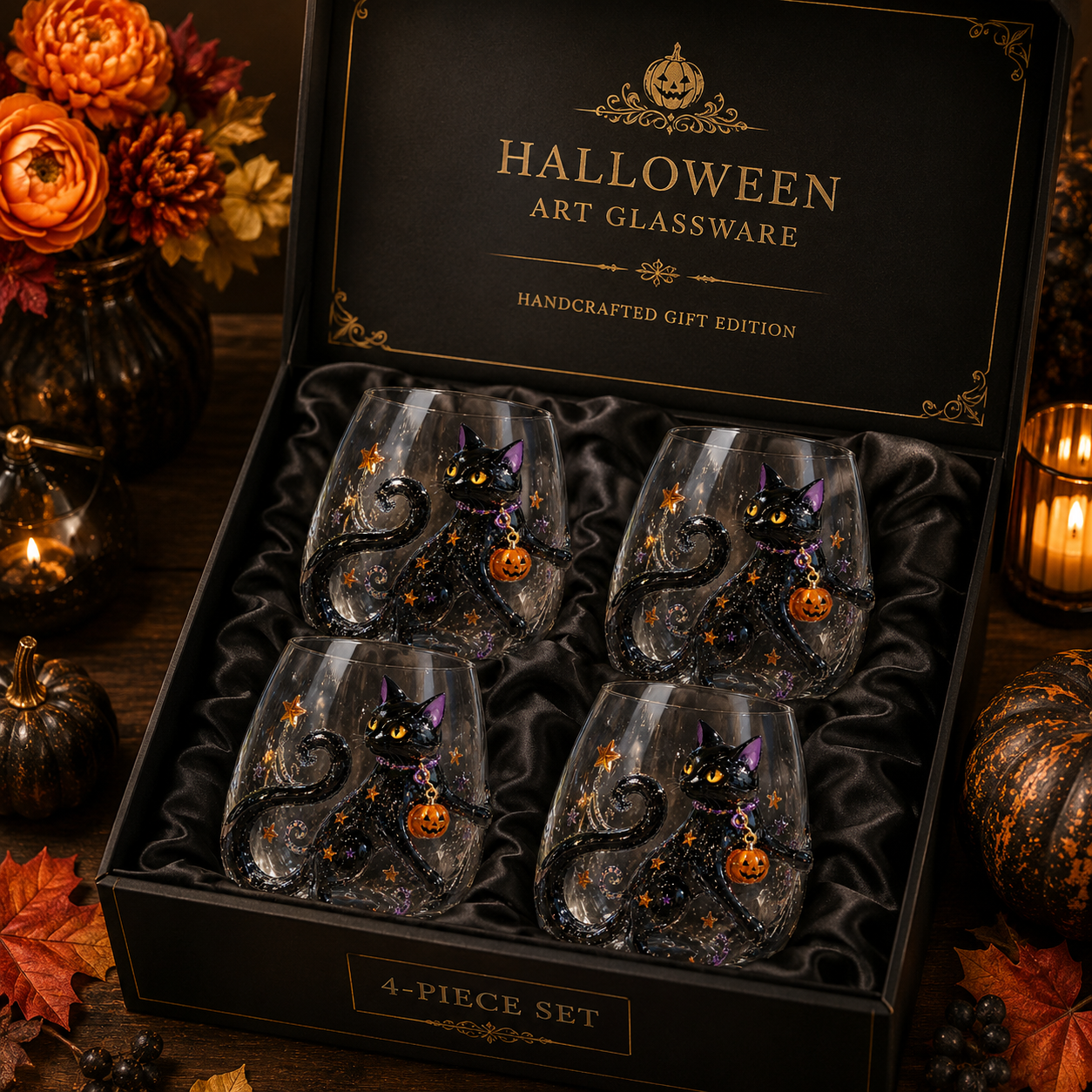 🎃 3D Halloween Artisan Glassware Collection | For Magical Halloween Sips, Eye-Catching 3D Details, Luminous Festive Party Moments & Cozy Fall Home Bar Glow