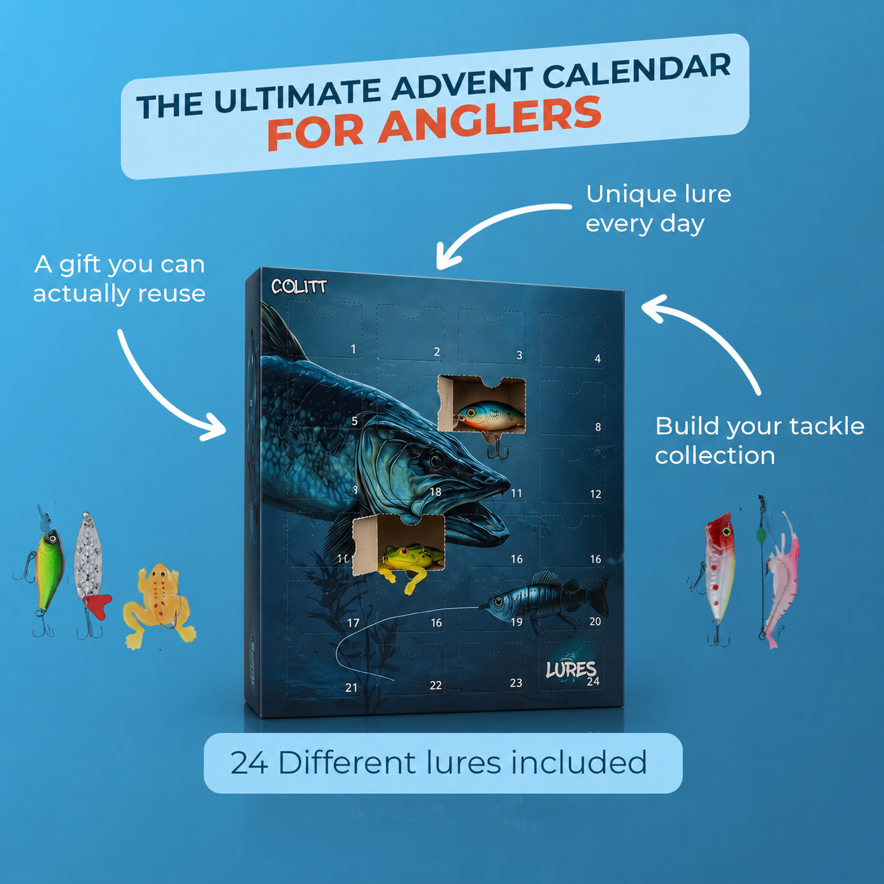 Fishing advent calendar with 24 different lure surprises