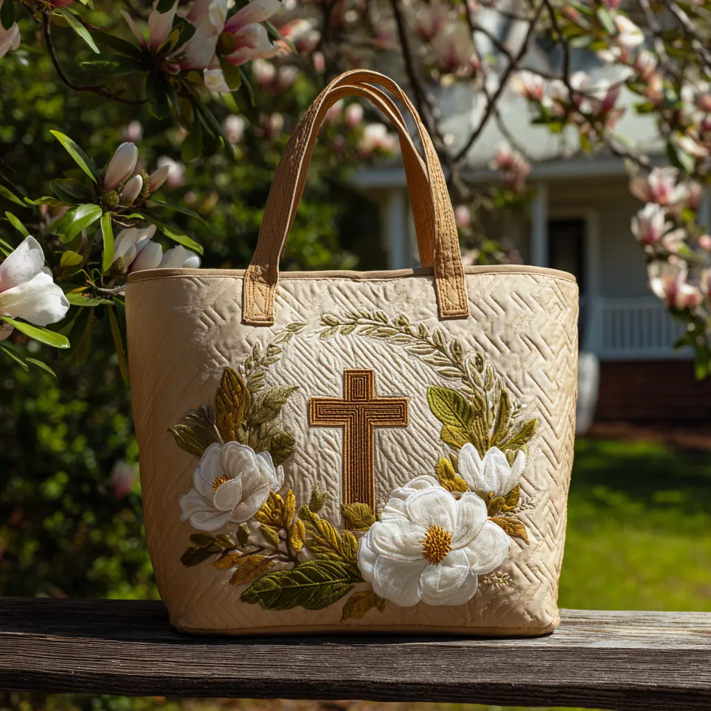 Magnolia Faith Cross Quilted Tote