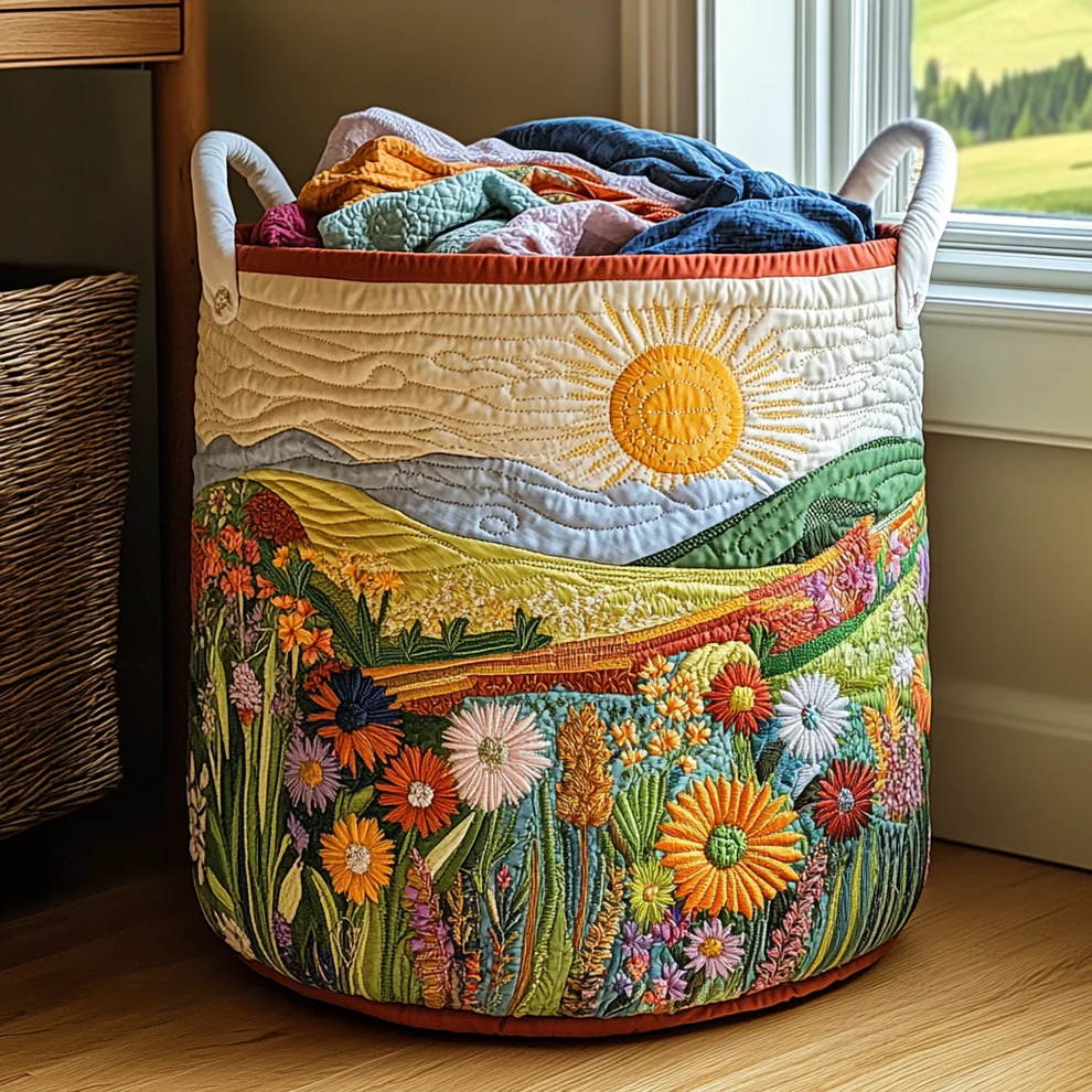 Hot Seller Quilted Laundry Basket | Books   Waves   Cats   Flowers