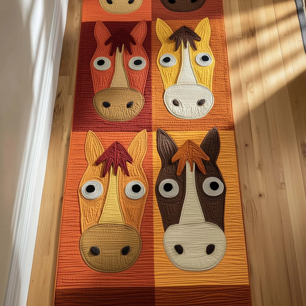 Funky Horses Quilted Runner Rug  |  Horse
