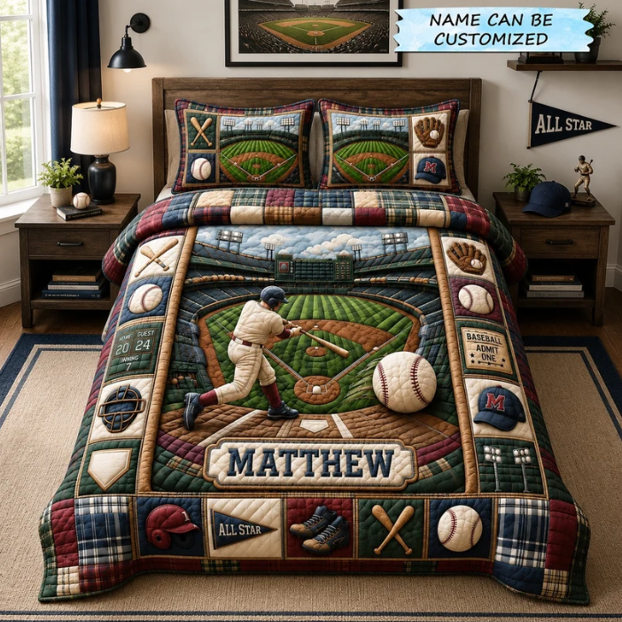 Baseball All Star 3-Piece Quilted Bedding Set