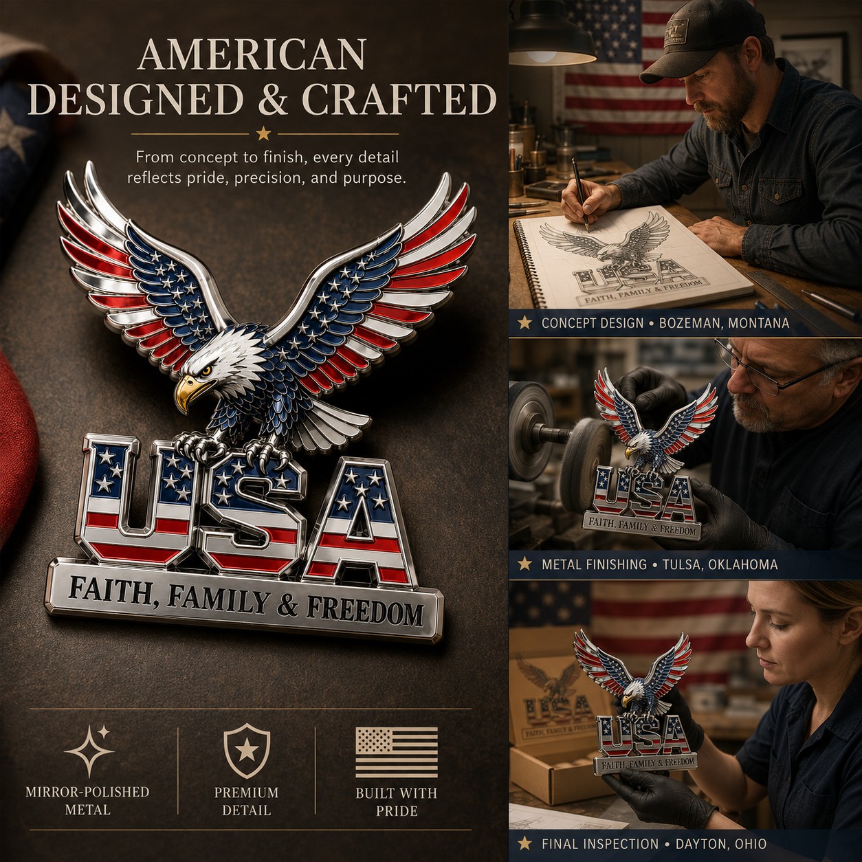 The best gift for patriots - ★American faith, family, and freedom★ metal badge