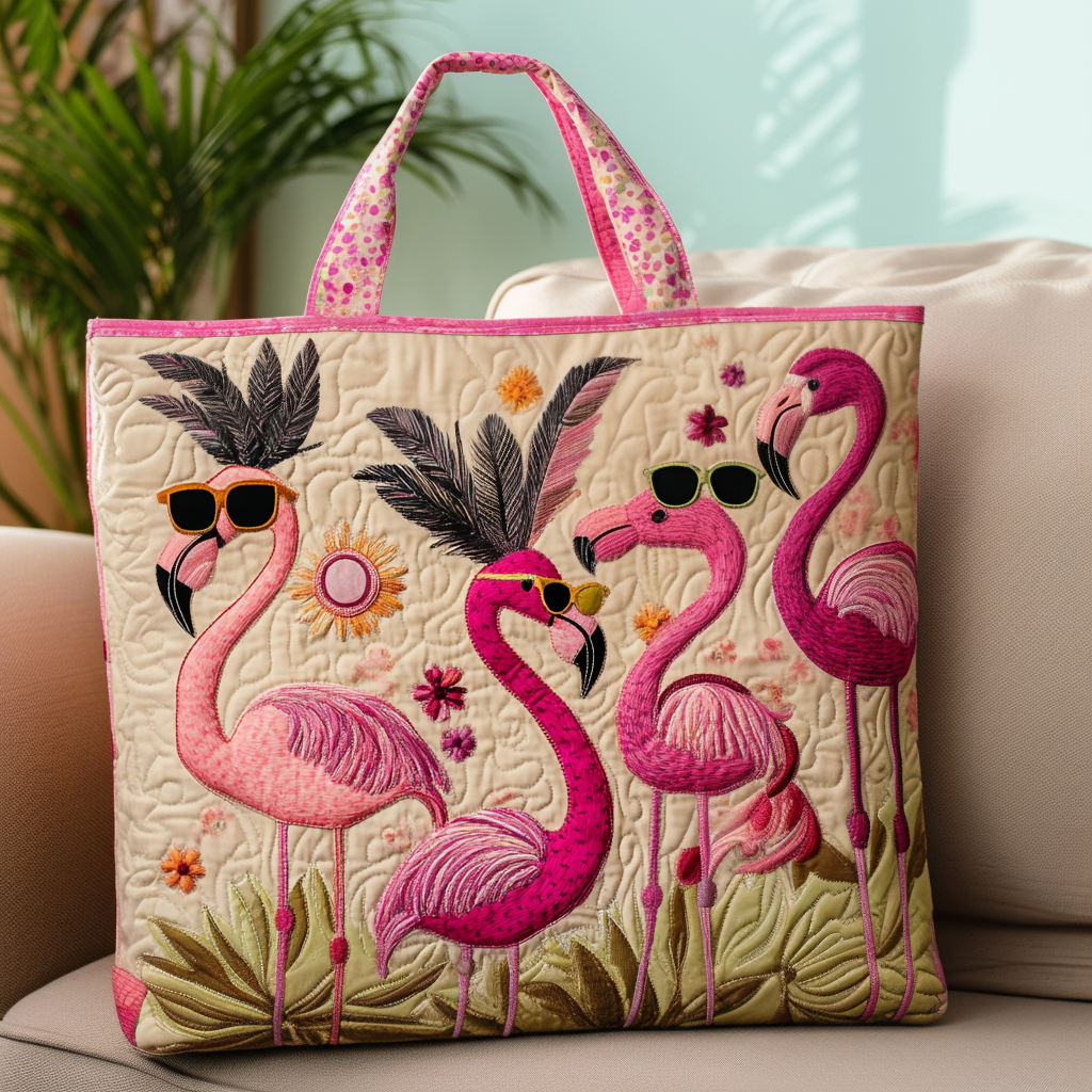 Flamingo Sunshine Party Quilted Tote 🦩🌴