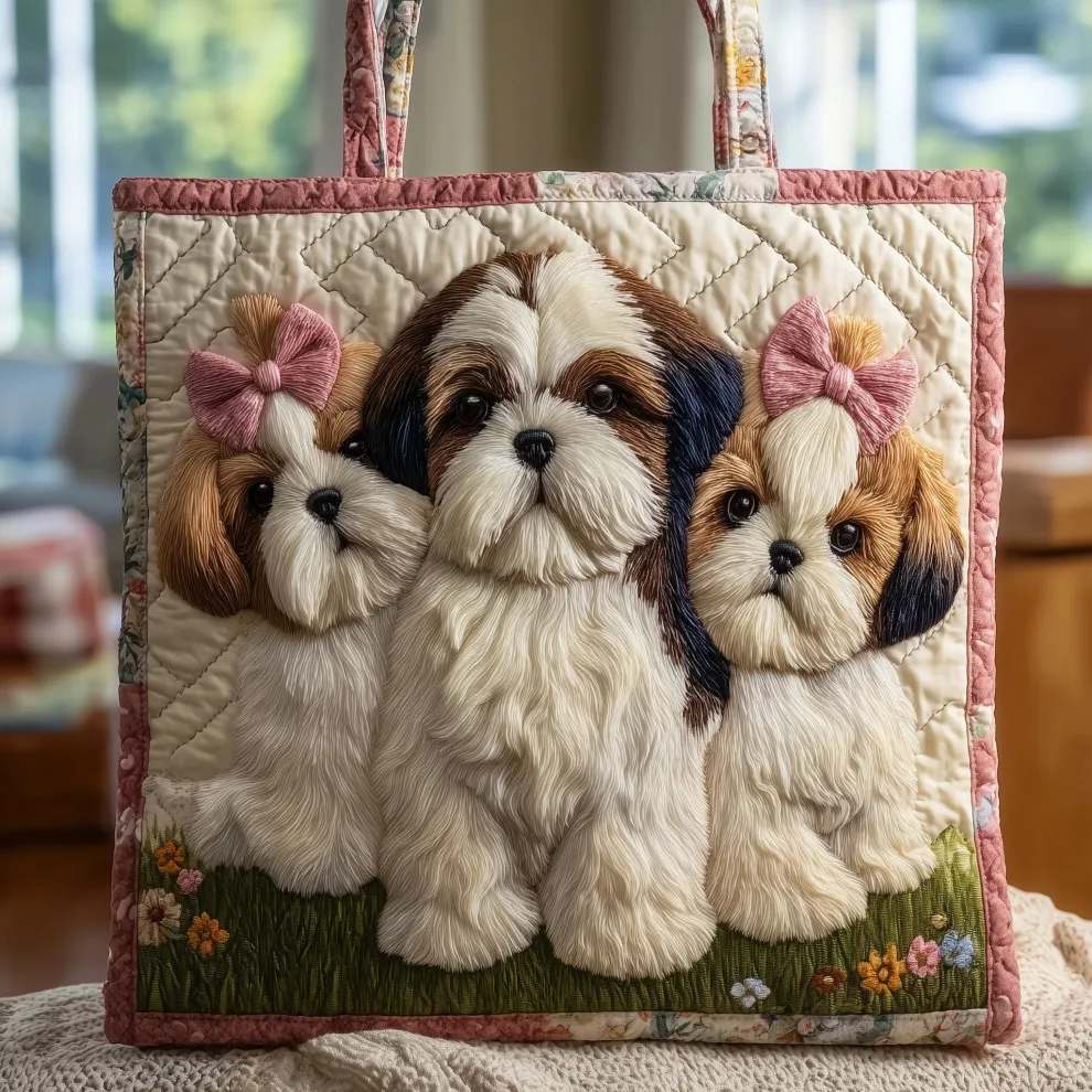 Puppy Meadow Harmony Quilted Tote ✨🐶🌸