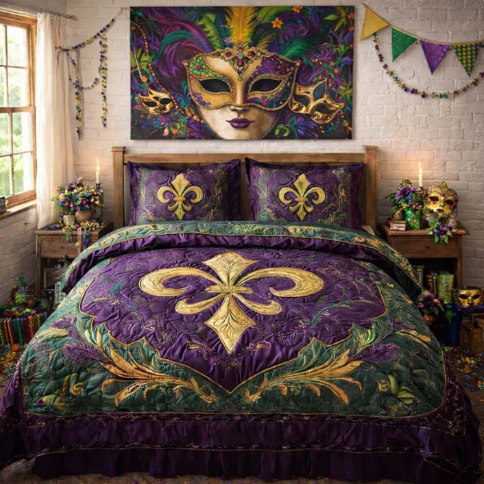 Royal Iris Luxury 3-Piece Quilted Bedding Set