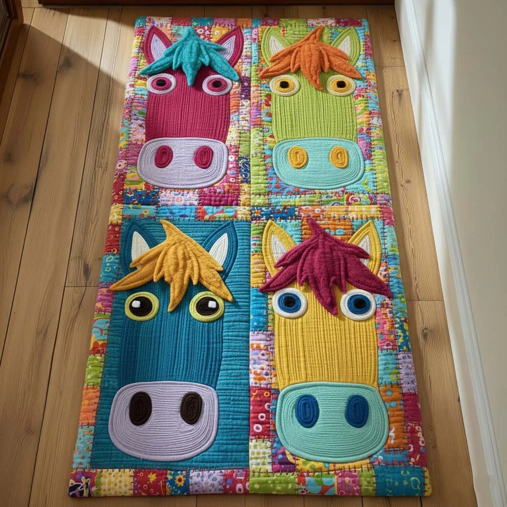 Funky Horses Quilted Runner Rug  |  Horse