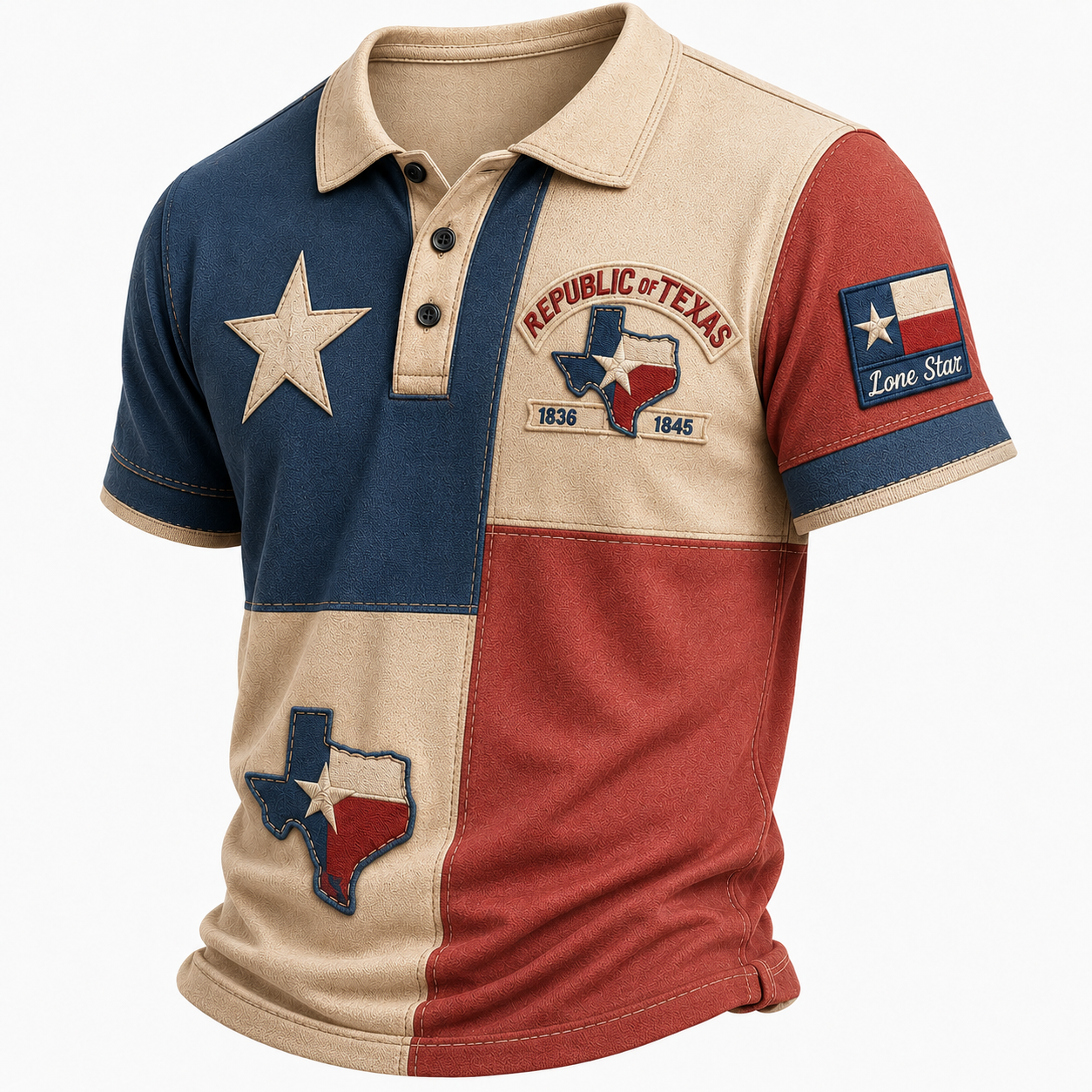 Men's Vintage Print Casual Polo Shirt – Celebrate Texas Pride in Style