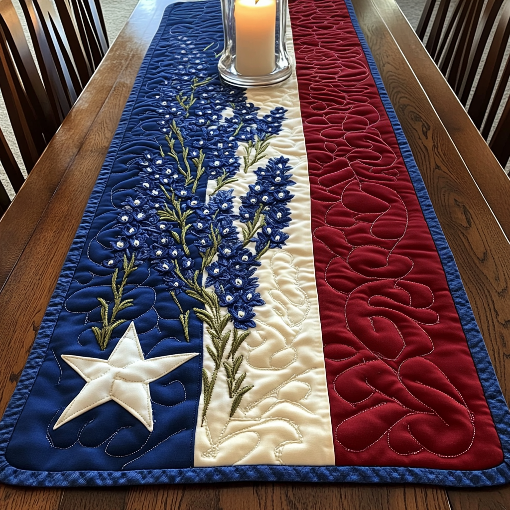 Lone Star Bluebonnet Flag Quilted Table Runner ⭐💙🇺🇸