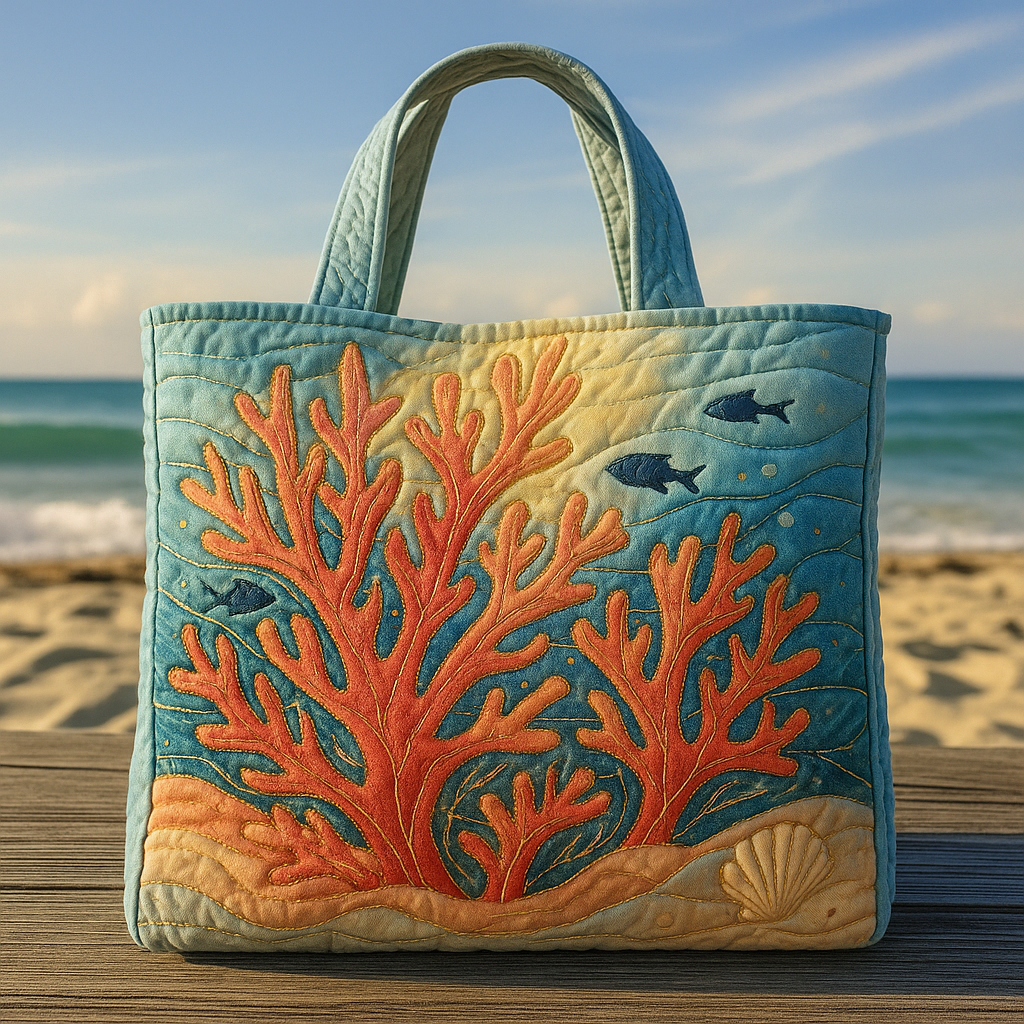 Coral Garden Quilted Tote Bag — A Handcrafted Ode to the Sea
