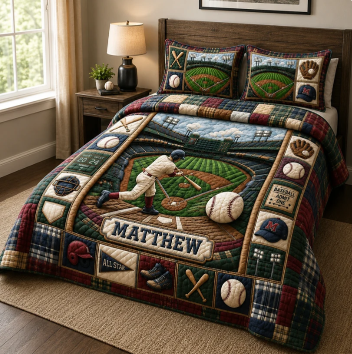 Baseball All Star 3-Piece Quilted Bedding Set