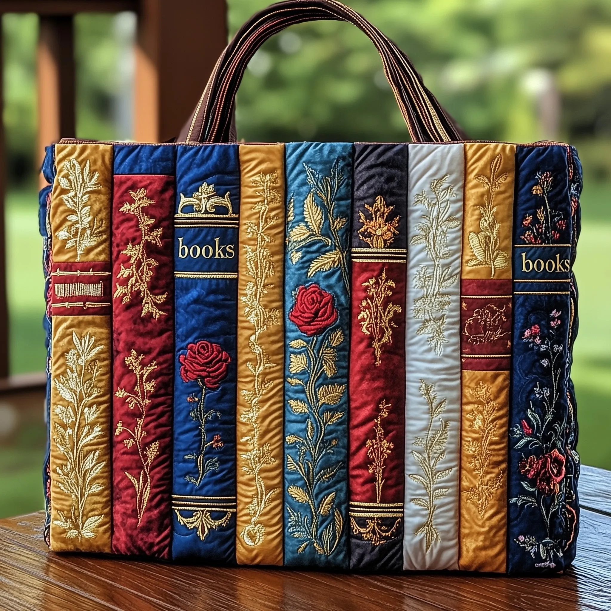 Vintage Book Spine Quilted Tote Bag