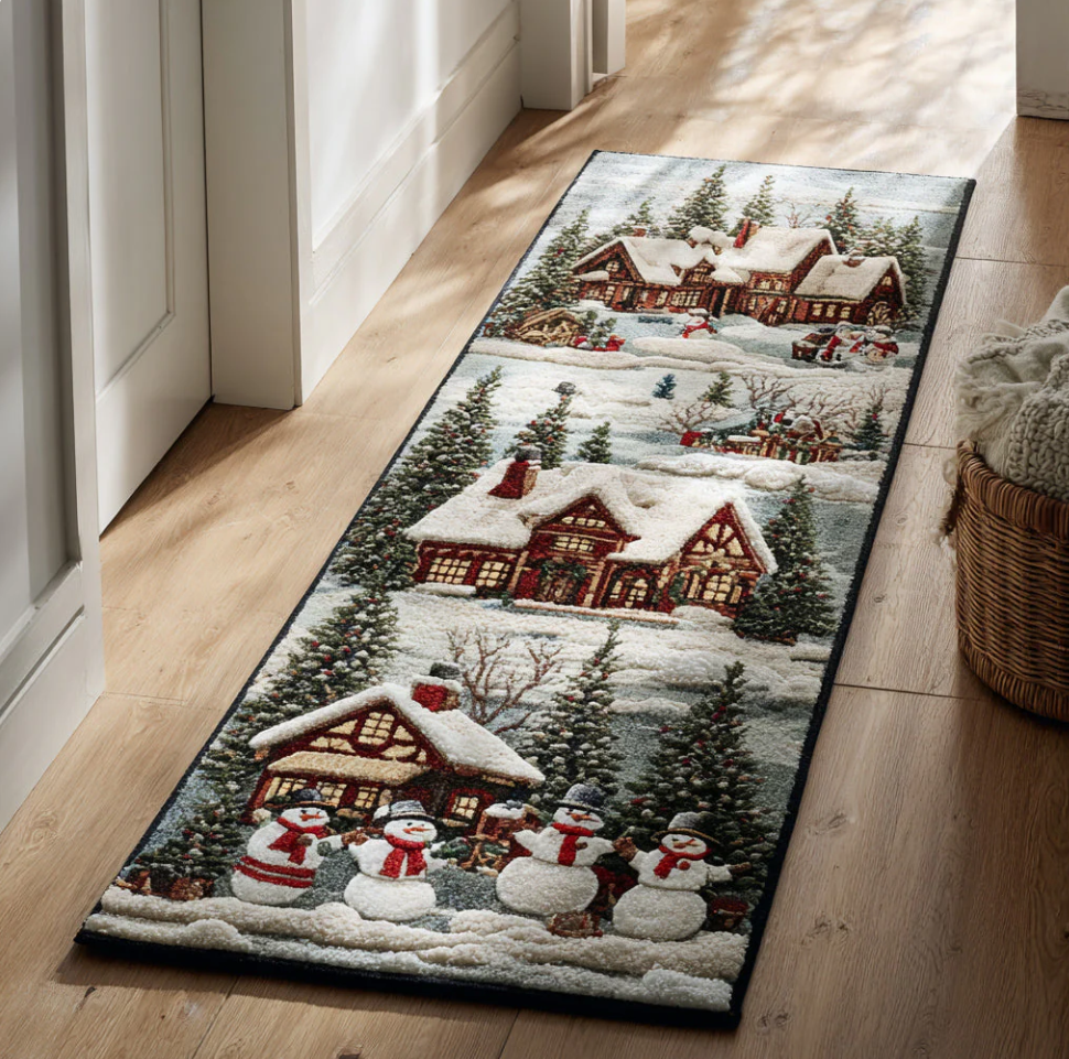 Immersive Illusion Hallway Quilted Runner Rug Carpet with Dragon Train Gnome Themed Pattern Non-Slip Durable Polyester Floor Mat for Home Decoration