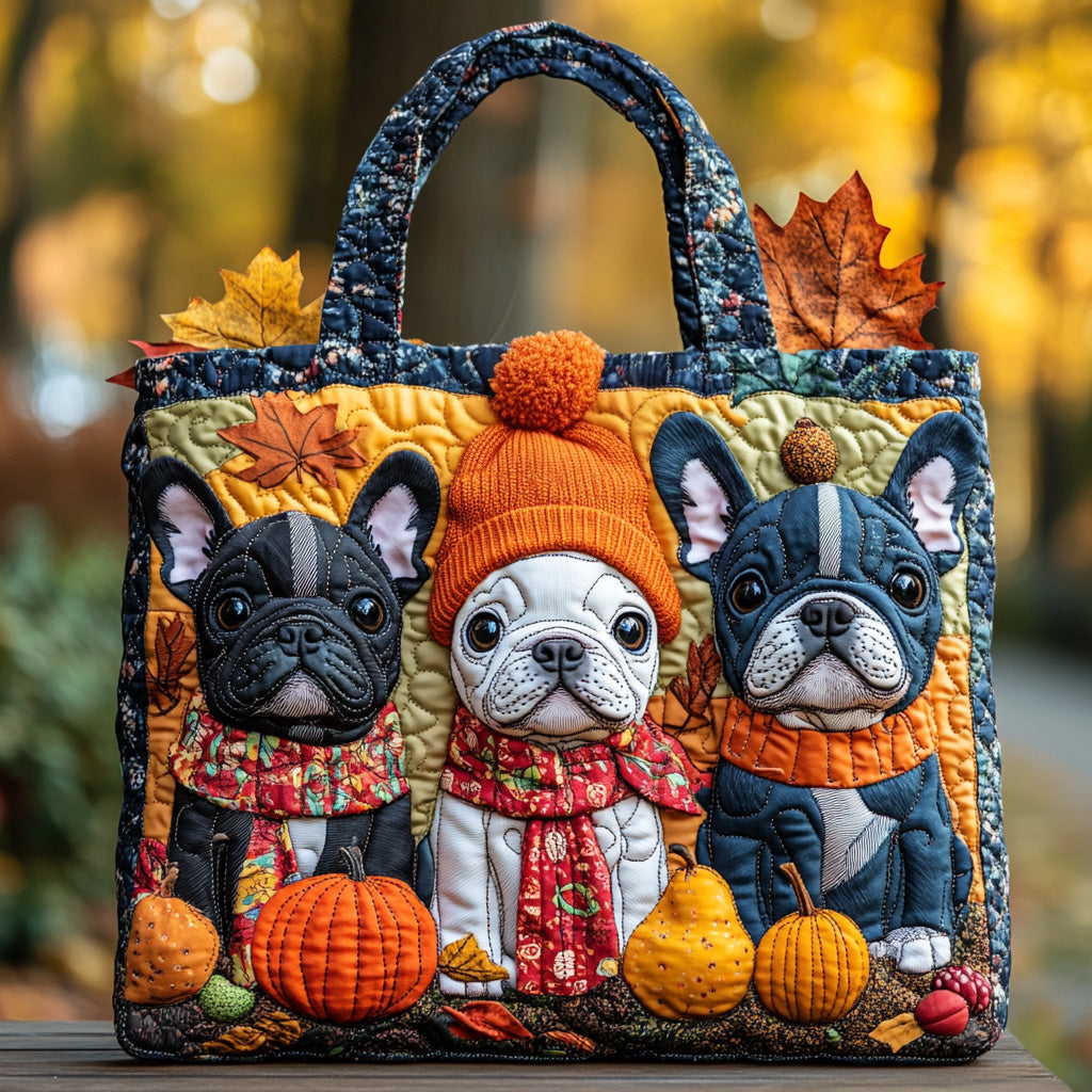 Falling for Frenchie Quilted Tote Bag