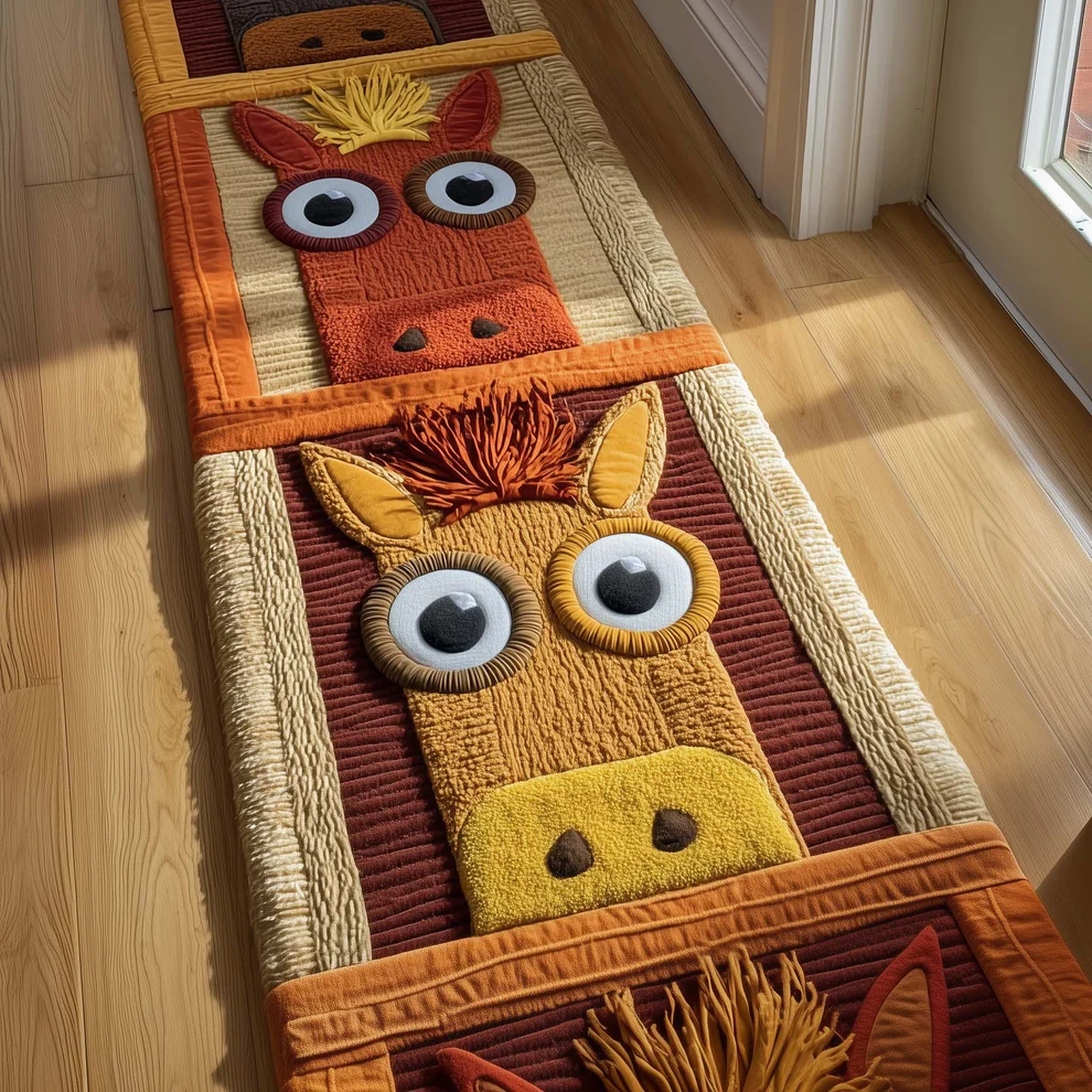 Funky Horses Quilted Runner Rug  |  Horse