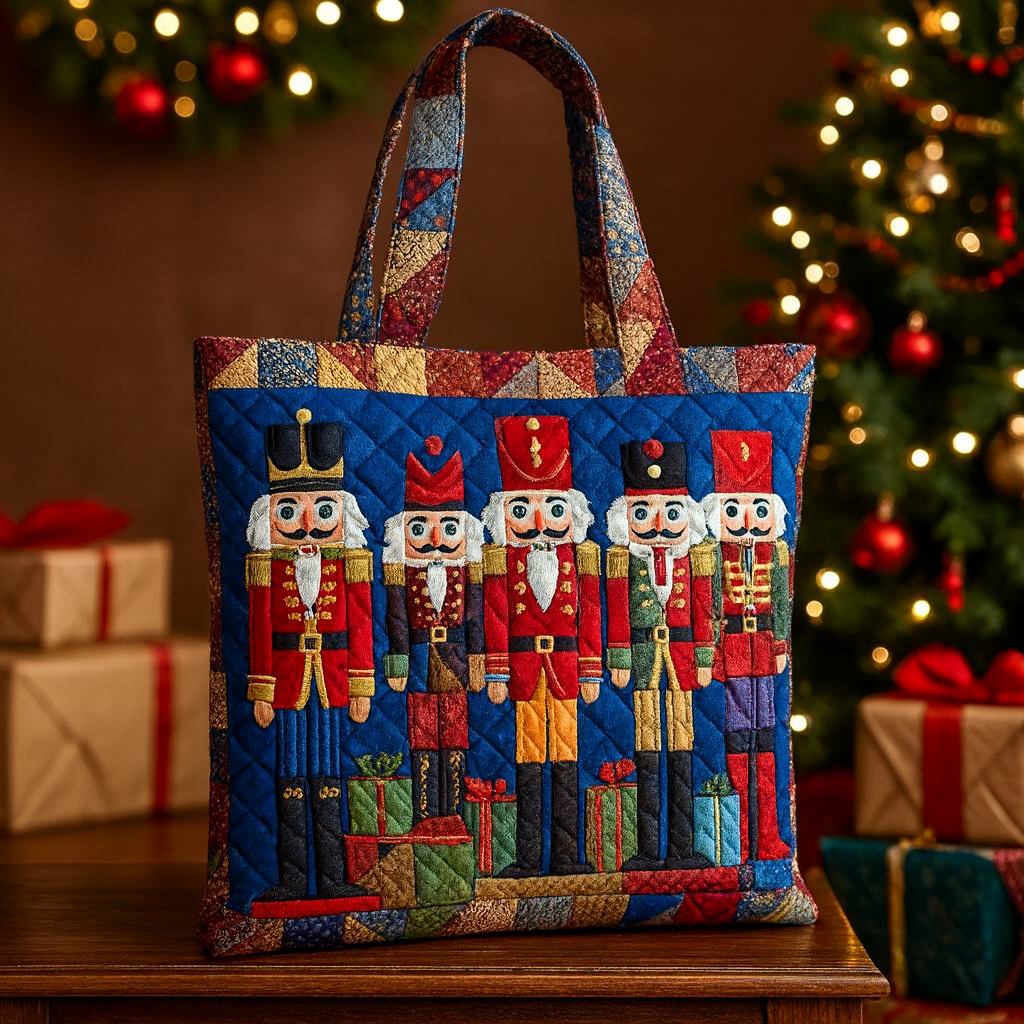 ✨ Nutcracker Wishes in Holiday Lights — Festive Quilted Tote Bag:
