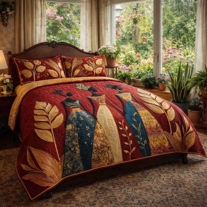 African Lady 3-Piece Quilted Bedding Set