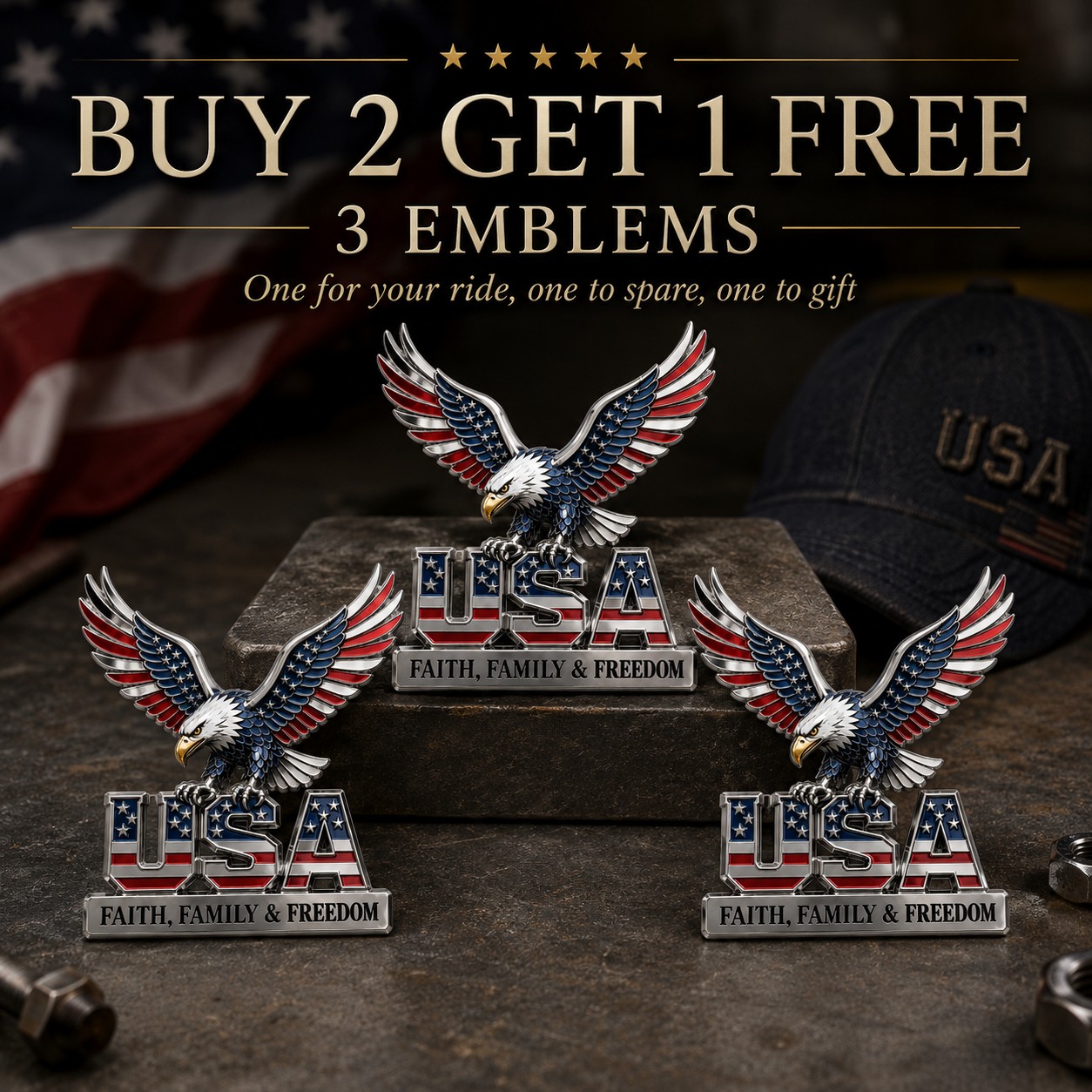 The best gift for patriots - ★American faith, family, and freedom★ metal badge