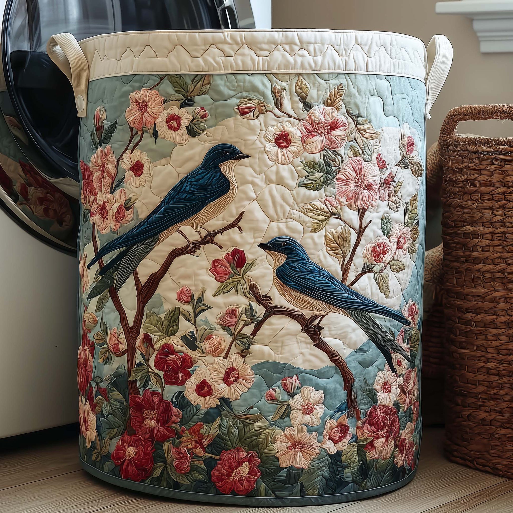 Spring Swallow Quilted Laundry Basket  | Swallow