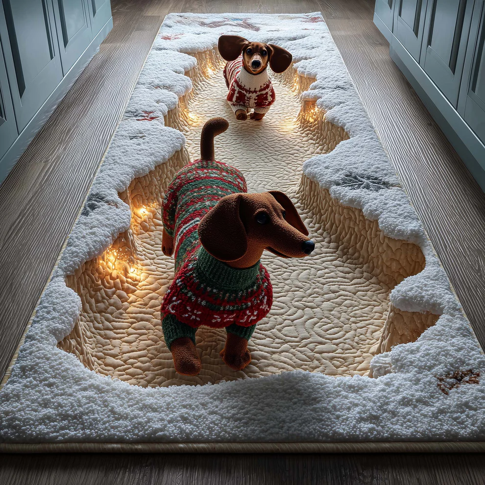 3D Festive Holiday Style Dog & Christmas Ornament Pattern Buddy Runner Rug with Cozy Pet-Friendly Decor | Dog