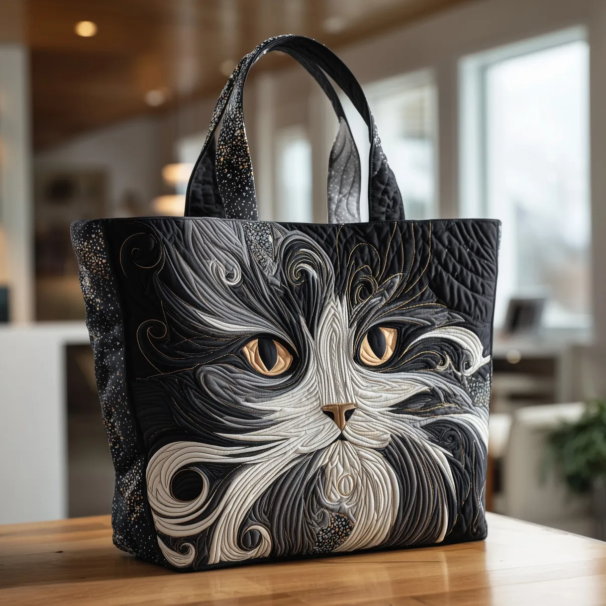Midnight Whisker Magic Quilted Tote ✨🐱🌙