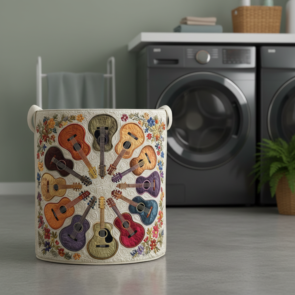 Guitar Circle Quilted Laundry Basket | Guitar