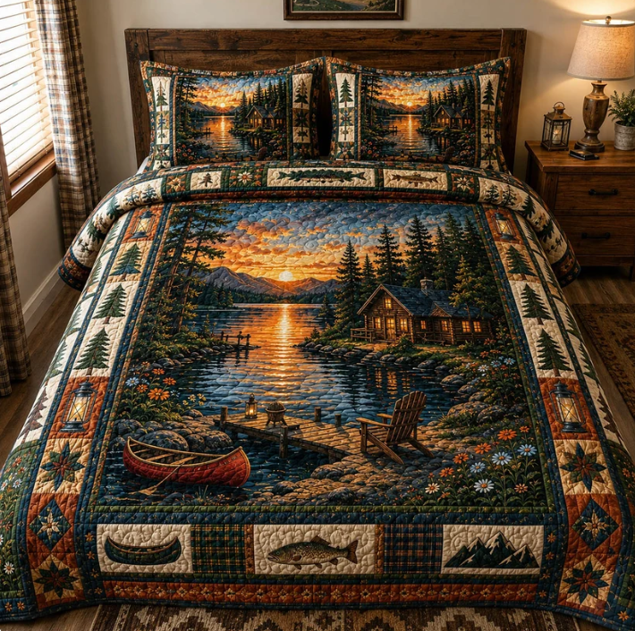 Mountain Lake Cabin 3-Piece Quilted Bedding Set