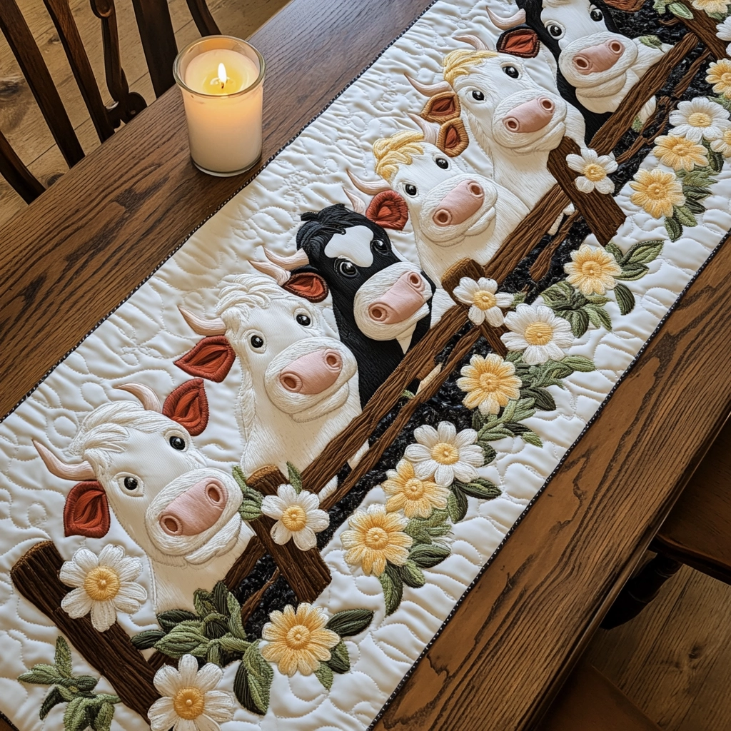 Happy Farm Cows Quilted Table Runner 🐄🌼✨