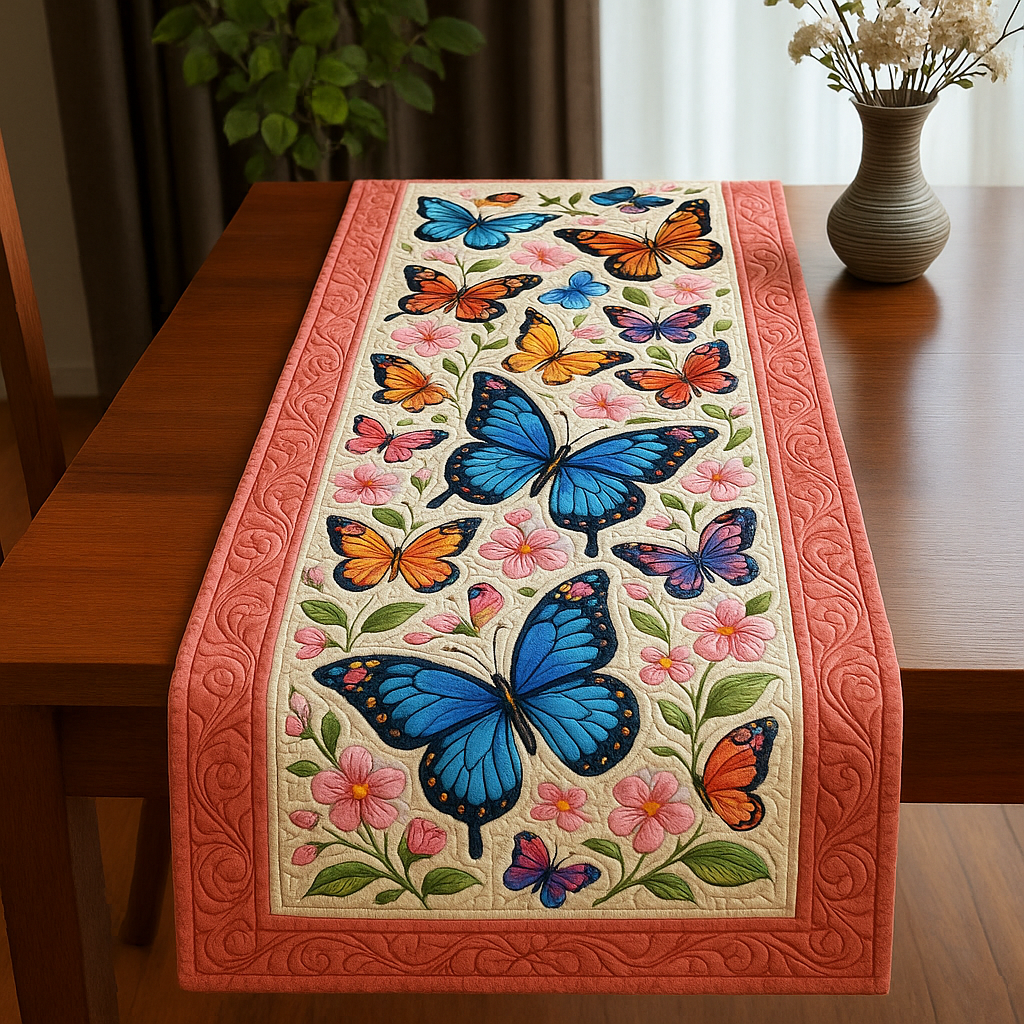 Butterfly Garden Quilted Table Runner – Vibrant Spring Decor