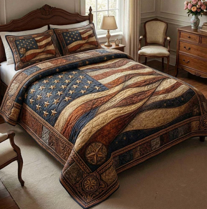 American Flag Lone Star 3-Piece Quilted Bedding Set