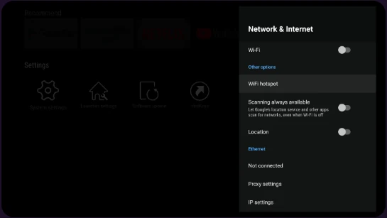 Network and Internet settings screen