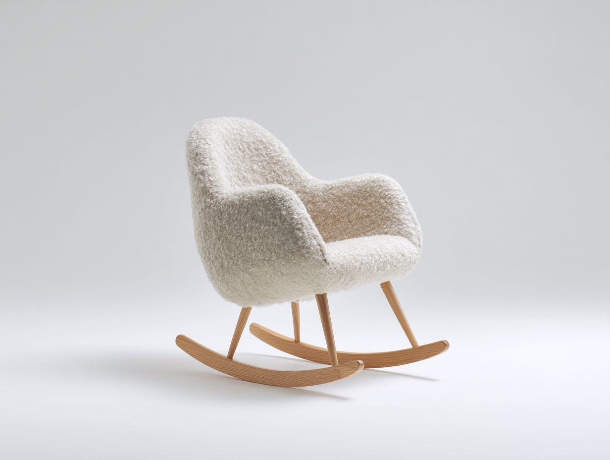 Mecedoras de tela bouclé 68x78x86 cm - blanco crema y madera natural - diseño moderno para salón-Mimocohome