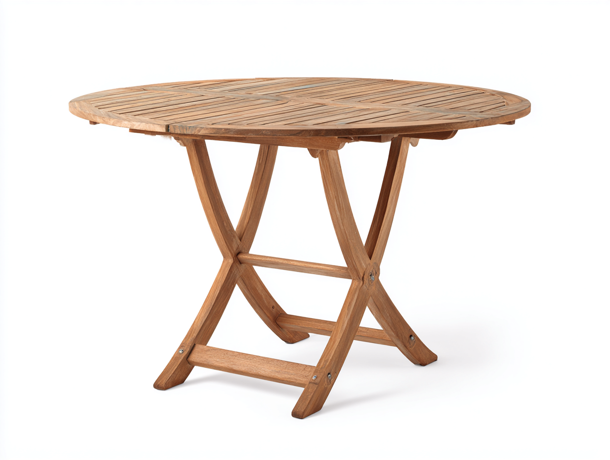 Mesas de jardín de madera maciza 120x120x74 cm - Natural - Diseño redondo plegable para exterior-Mimocohome