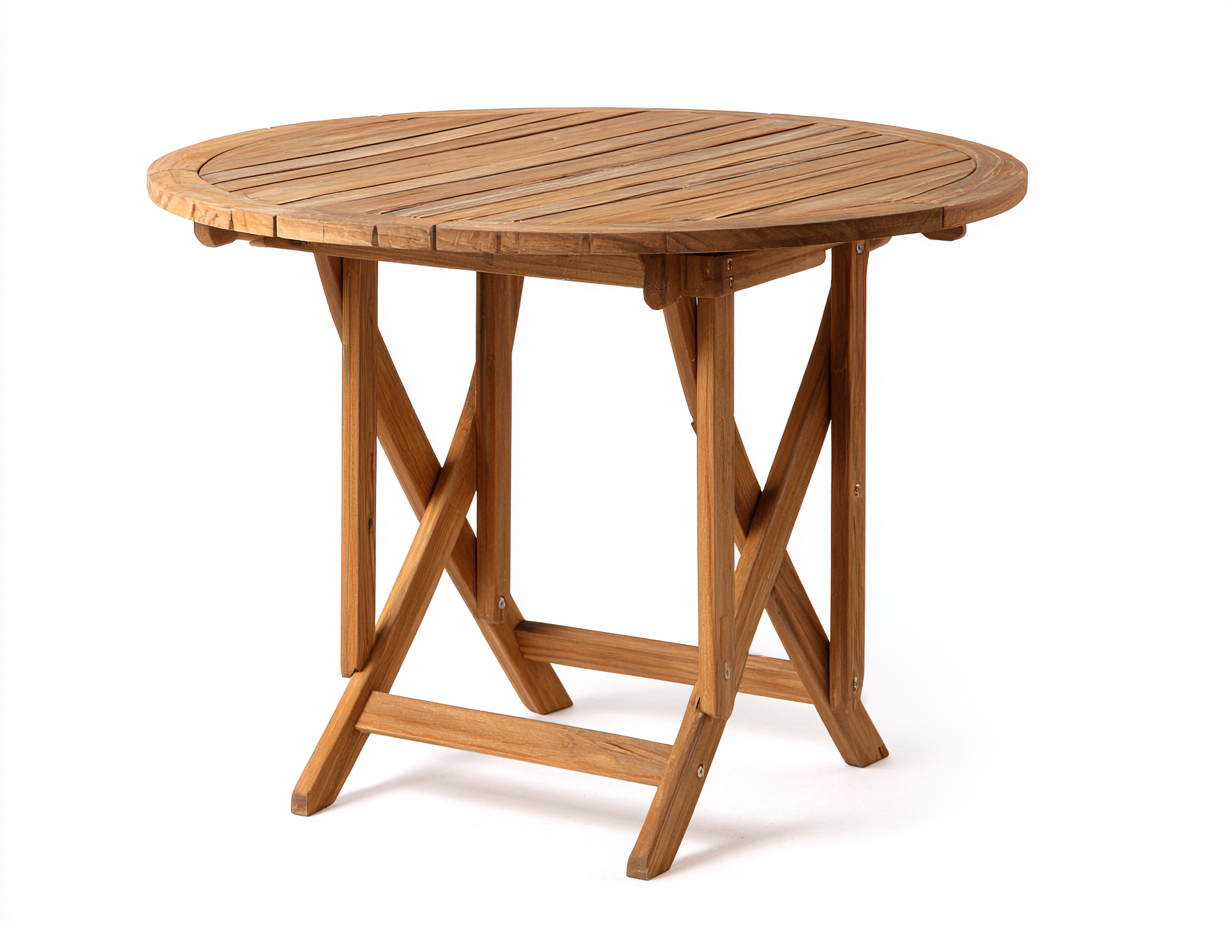Mesas de jardín redonda de madera 120x120x75 cm madera natural para exterior - diseño plegable-Mimocohome