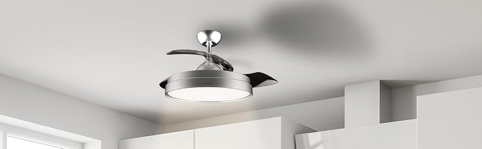 Ventilateur de plafond avec lampe, climatisation, fraîcheur, 3 pales rétractables, 107 cm (42 pouces), acier