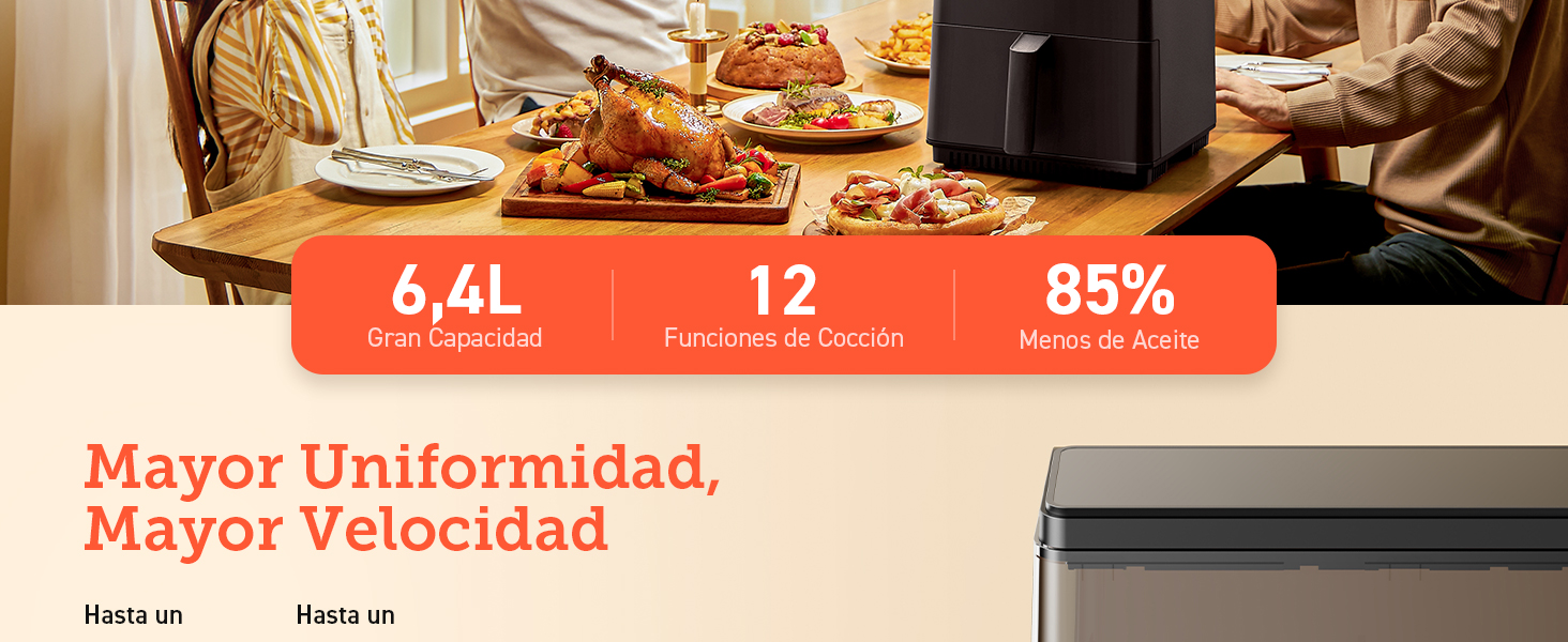 Grande capacité de 6,4 L, 12 fonctions de cuisson, 85 % d'huile en moins