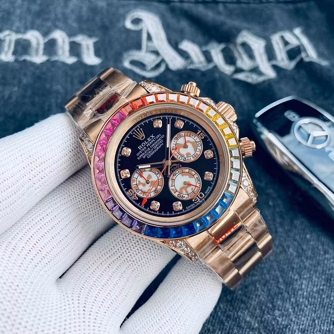 Rolex Cosmograph Daytona in Steel with Rainbow Diamond Mechanical