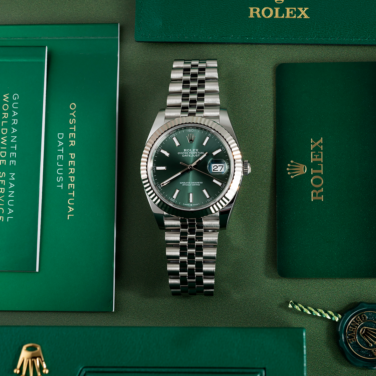 Rolex Datejust 41 Green Fluted Dial White Gold Jubilee 126334 126334-0030