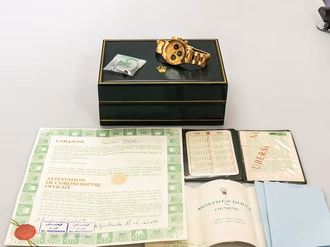 ROLEX Vintage DAYTONA Ref-6265 18k Yellow Gold Oyster Bracelet Box Papers