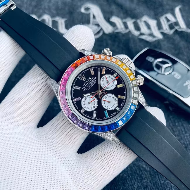 Rolex Cosmograph Daytona in Steel with Rainbow Diamond Mechanical